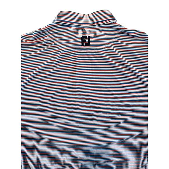 FootJoy Mens Polo Shirt L Red Blue Stripe Keene Trace Golf FJ Logo Performance - Picture 5 of 10